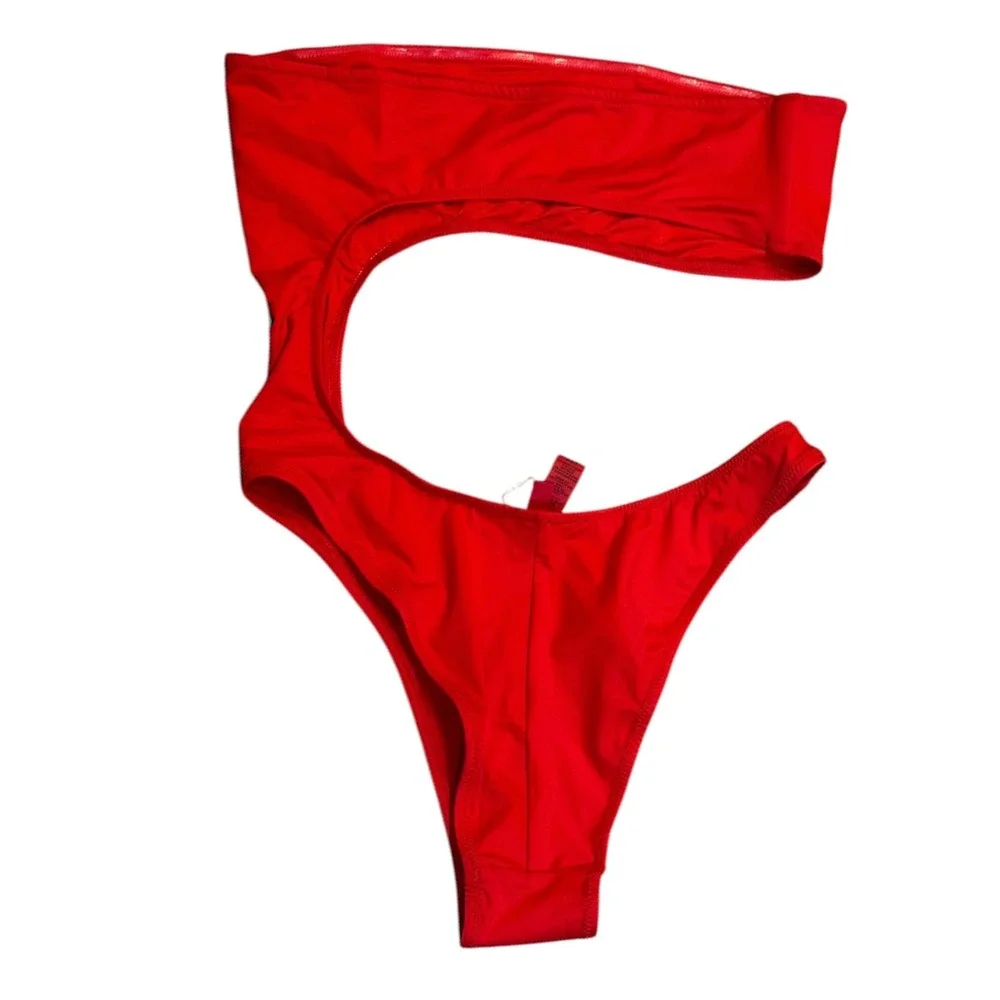 SKIMS Recycled Swim Strapless Monokini Ruby Red Large NEW